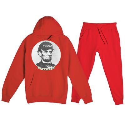 Lincoln Wearing Trump Hat Funny Abe Merica Abraham Gift Premium Hooded Sweatsuit Set