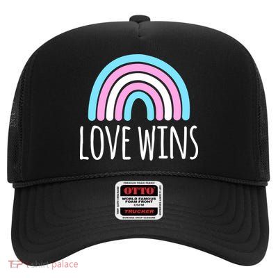Love Wins Transgender Rainbow Pride Month High Crown Mesh Back Trucker Hat
