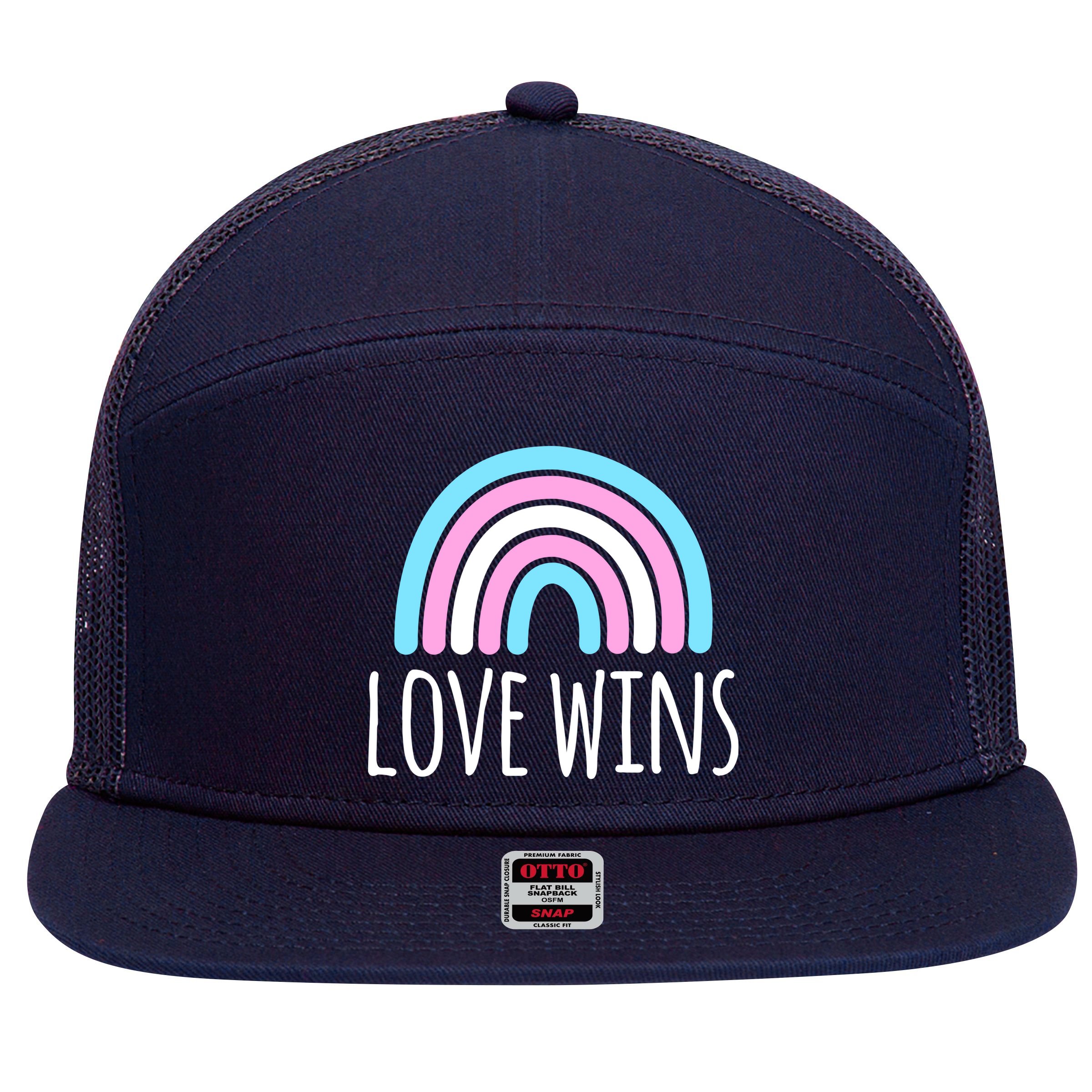 Love Wins Transgender Rainbow Pride Month 7 Panel Mesh Trucker Snapback Hat