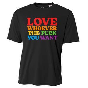 LOVE Whoever the Fuck You Want LGBTQ Rainbow Pride Flag Cooling Performance Crew T-Shirt