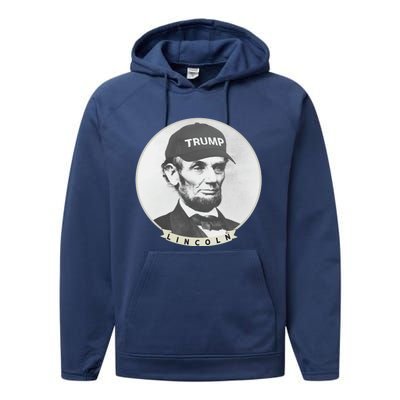 Lincoln Wearing Trump Hat Funny Abe Merica Abraham Gift Performance Fleece Hoodie