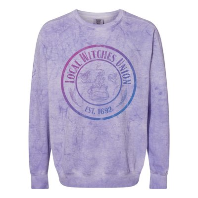 Local Witches Union Est 1692 Distressed Halloween Gift Colorblast Crewneck Sweatshirt