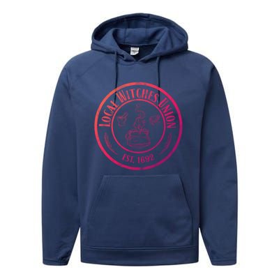 Local Witches Union Est 1692 Distressed Halloween Gift Performance Fleece Hoodie