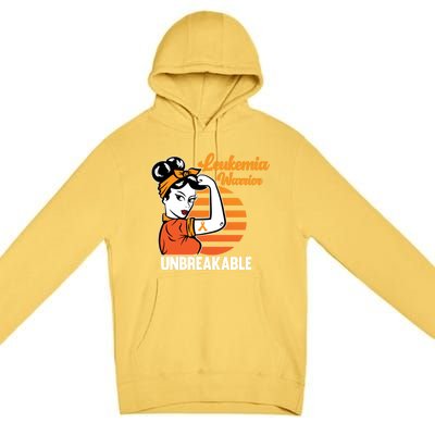 Leukemia Warrior Unbreakable Awareness Orange Ribbon Graphic Great Gift Premium Pullover Hoodie