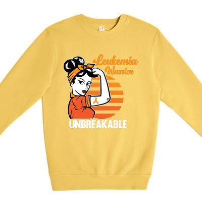 Leukemia Warrior Unbreakable Awareness Orange Ribbon Graphic Great Gift Premium Crewneck Sweatshirt