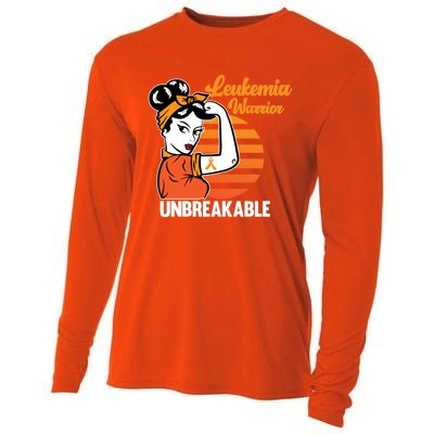 Leukemia Warrior Unbreakable Awareness Orange Ribbon Graphic Great Gift Cooling Performance Long Sleeve Crew