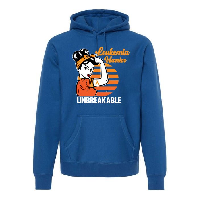 Leukemia Warrior Unbreakable Awareness Orange Ribbon Graphic Great Gift Premium Hoodie