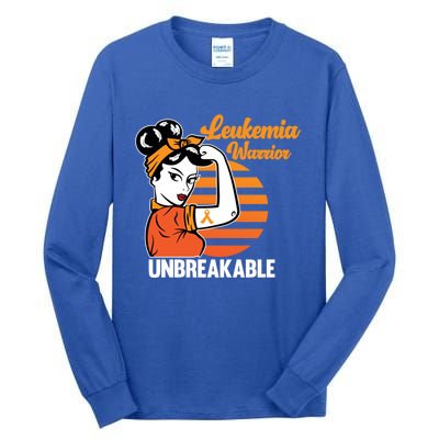 Leukemia Warrior Unbreakable Awareness Orange Ribbon Graphic Great Gift Tall Long Sleeve T-Shirt