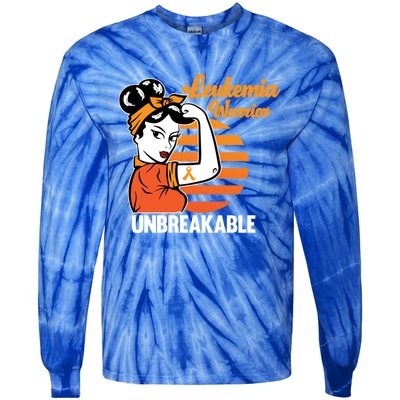 Leukemia Warrior Unbreakable Awareness Orange Ribbon Graphic Great Gift Tie-Dye Long Sleeve Shirt