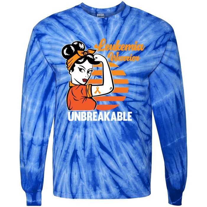 Leukemia Warrior Unbreakable Awareness Orange Ribbon Graphic Great Gift Tie-Dye Long Sleeve Shirt