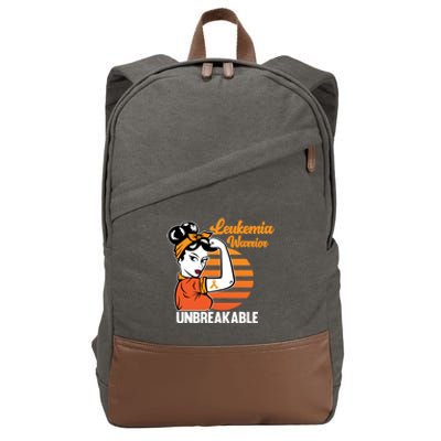 Leukemia Warrior Unbreakable Awareness Orange Ribbon Graphic Great Gift Cotton Canvas Backpack