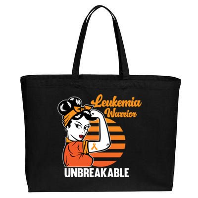 Leukemia Warrior Unbreakable Awareness Orange Ribbon Graphic Great Gift Cotton Canvas Jumbo Tote