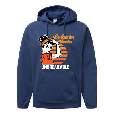 Leukemia Warrior Unbreakable Awareness Orange Ribbon Graphic Great Gift Performance Fleece Hoodie