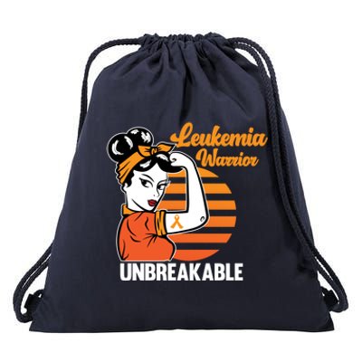 Leukemia Warrior Unbreakable Awareness Orange Ribbon Graphic Great Gift Drawstring Bag