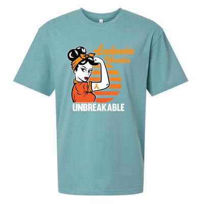 Leukemia Warrior Unbreakable Awareness Orange Ribbon Graphic Great Gift Sueded Cloud Jersey T-Shirt