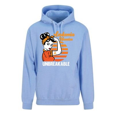 Leukemia Warrior Unbreakable Awareness Orange Ribbon Graphic Great Gift Unisex Surf Hoodie