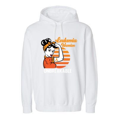 Leukemia Warrior Unbreakable Awareness Orange Ribbon Graphic Great Gift Garment-Dyed Fleece Hoodie