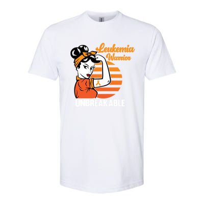 Leukemia Warrior Unbreakable Awareness Orange Ribbon Graphic Great Gift Softstyle CVC T-Shirt