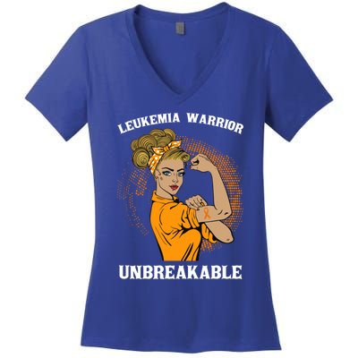 Leukemia Warrior Unbreakable Awareness Gift Women's V-Neck T-Shirt