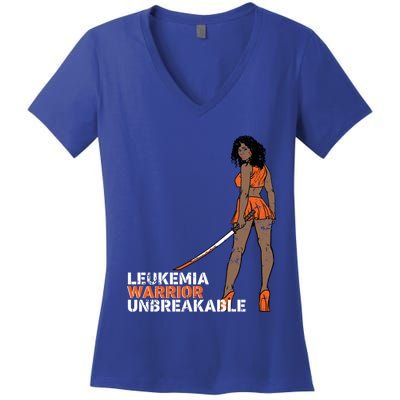 Leukemia Warrior Unbreakable Blood Cancer Awareness Melanin Gift Women's V-Neck T-Shirt