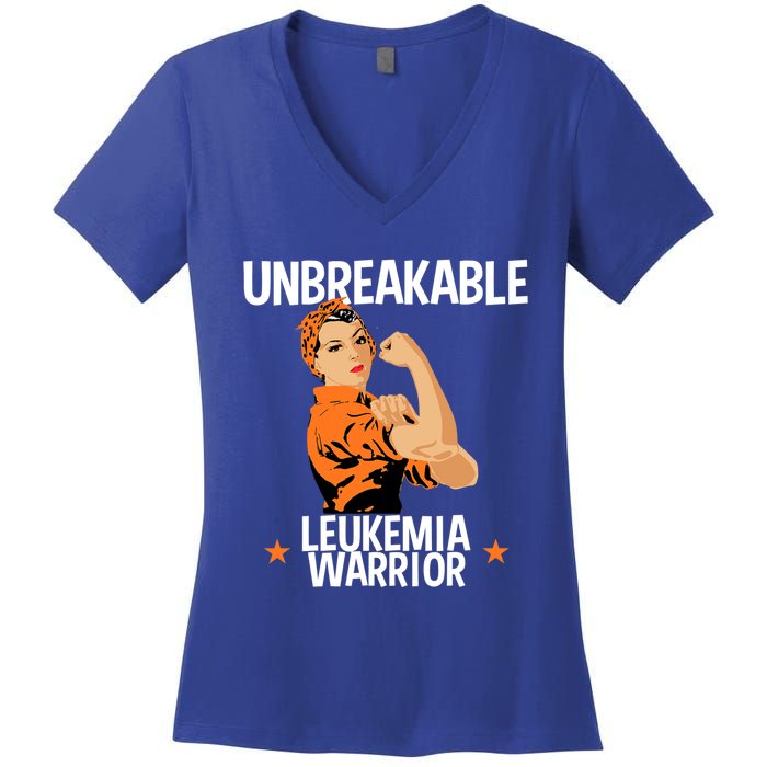 Leukemia Warrior Unbreakable Gift Awareness Gift Meaningful Gift Women's V-Neck T-Shirt