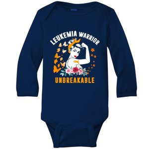 Leukemia Warrior Unbreakable Cool Gift Awareness Gift Baby Long Sleeve Bodysuit