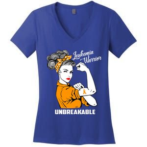 Leukemia Warrior Unbreakable Gift Awareness Gift Great Gift Women's V-Neck T-Shirt