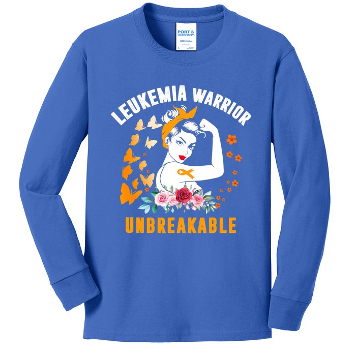 Leukemia Warrior Unbreakable Orange Ribbon Strong Meaningful Gift Kids Long Sleeve Shirt