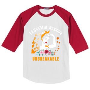 Leukemia Warrior Unbreakable Orange Ribbon Strong Meaningful Gift Kids Colorblock Raglan Jersey