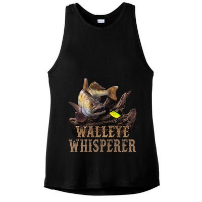 Large Walleye With Fishing Lure Drawing Walleye Whisperer Ladies PosiCharge Tri-Blend Wicking Tank