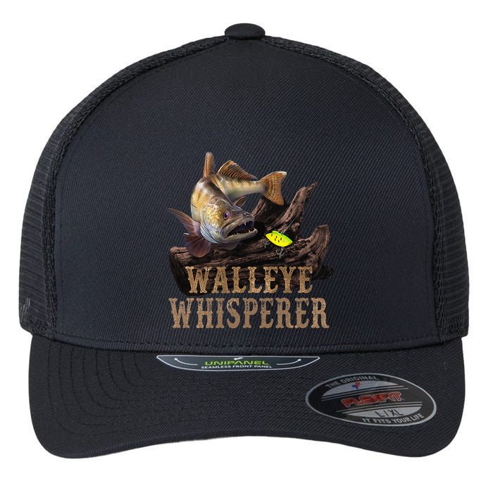 Large Walleye With Fishing Lure Drawing Walleye Whisperer Flexfit Unipanel Trucker Cap