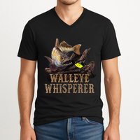 Large Walleye With Fishing Lure Drawing Walleye Whisperer V-Neck T-Shirt