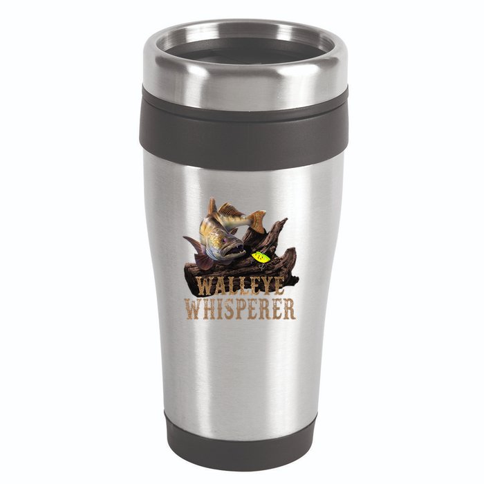 Large Walleye With Fishing Lure Drawing Walleye Whisperer 16oz Travel Tumbler