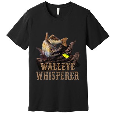 Large Walleye With Fishing Lure Drawing Walleye Whisperer Premium T-Shirt