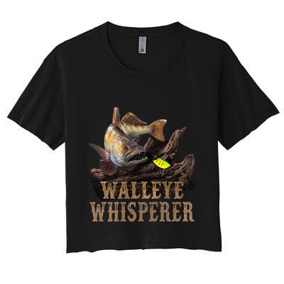 Large Walleye With Fishing Lure Drawing Walleye Whisperer Crop Top