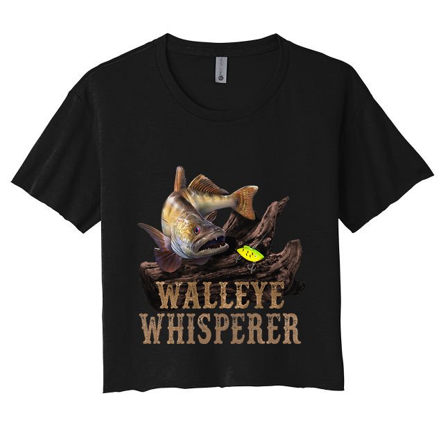 Large Walleye With Fishing Lure Drawing Walleye Whisperer Crop Top