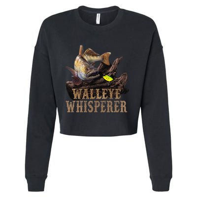 Large Walleye With Fishing Lure Drawing Walleye Whisperer Cropped Pullover Crew