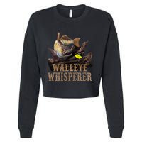 Large Walleye With Fishing Lure Drawing Walleye Whisperer Cropped Pullover Crew