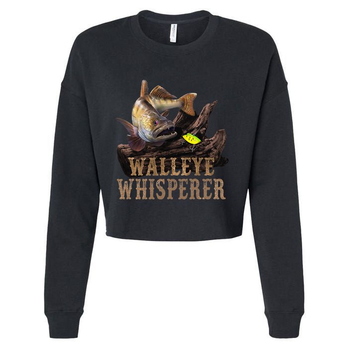 Large Walleye With Fishing Lure Drawing Walleye Whisperer Cropped Pullover Crew