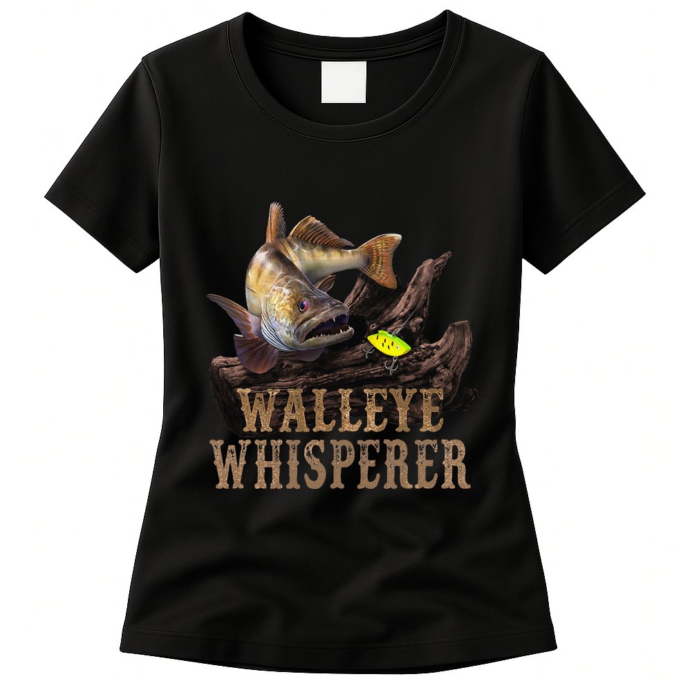 Large Walleye With Fishing Lure Drawing Walleye Whisperer Womens T-Shirt