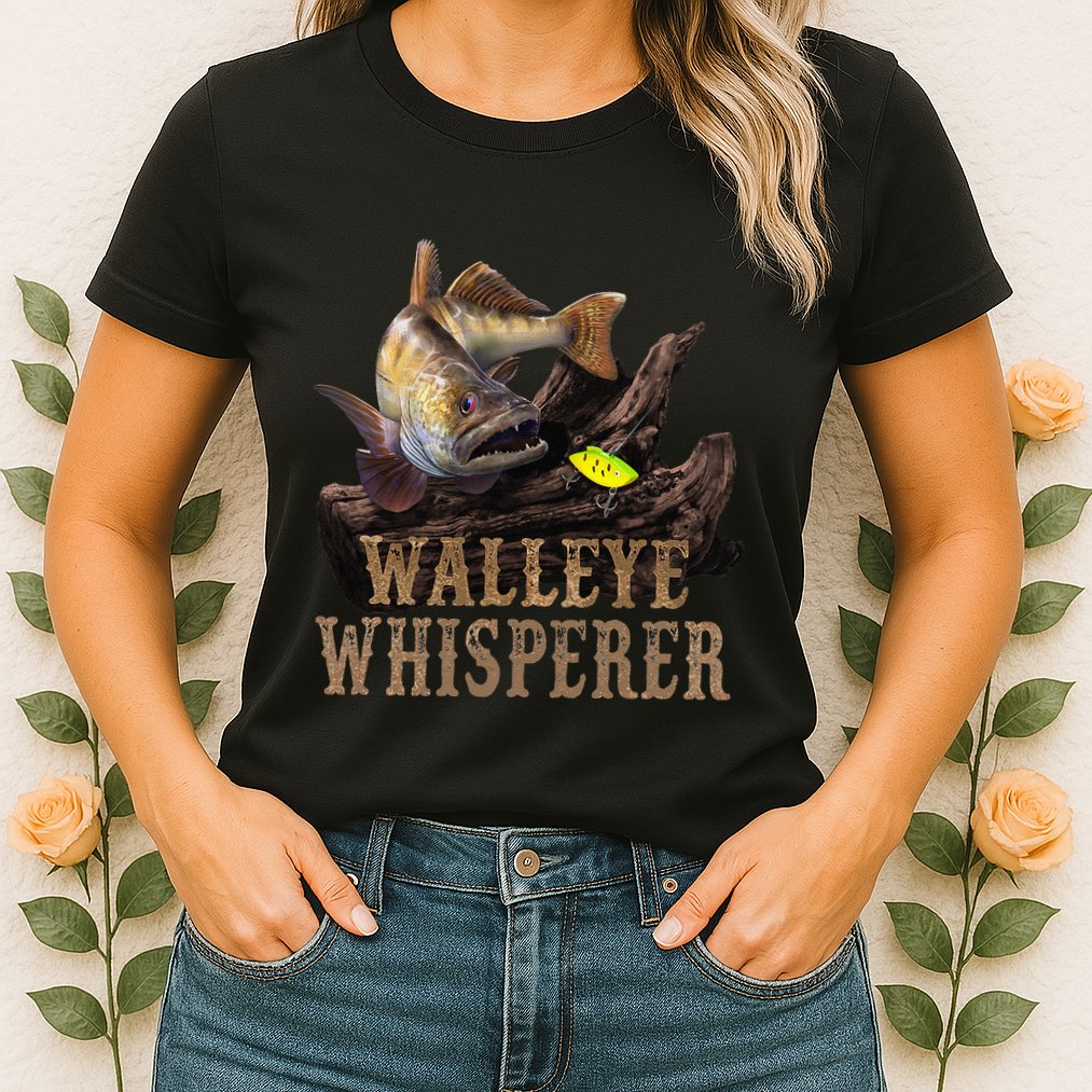 Large Walleye With Fishing Lure Drawing Walleye Whisperer Womens T-Shirt