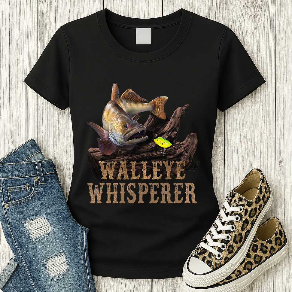 Large Walleye With Fishing Lure Drawing Walleye Whisperer Womens T-Shirt