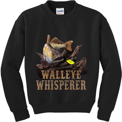 Large Walleye With Fishing Lure Drawing Walleye Whisperer Kids Sweatshirt