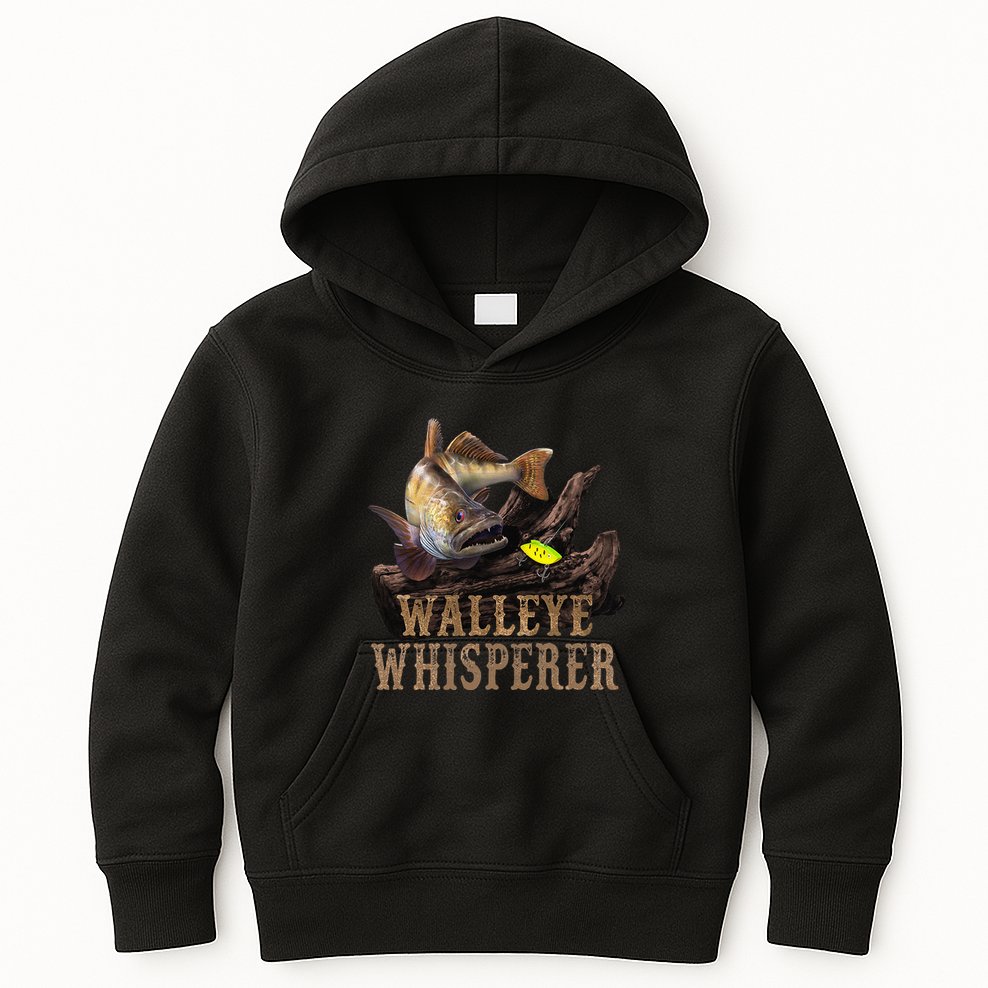Large Walleye With Fishing Lure Drawing Walleye Whisperer Kids Hoodie