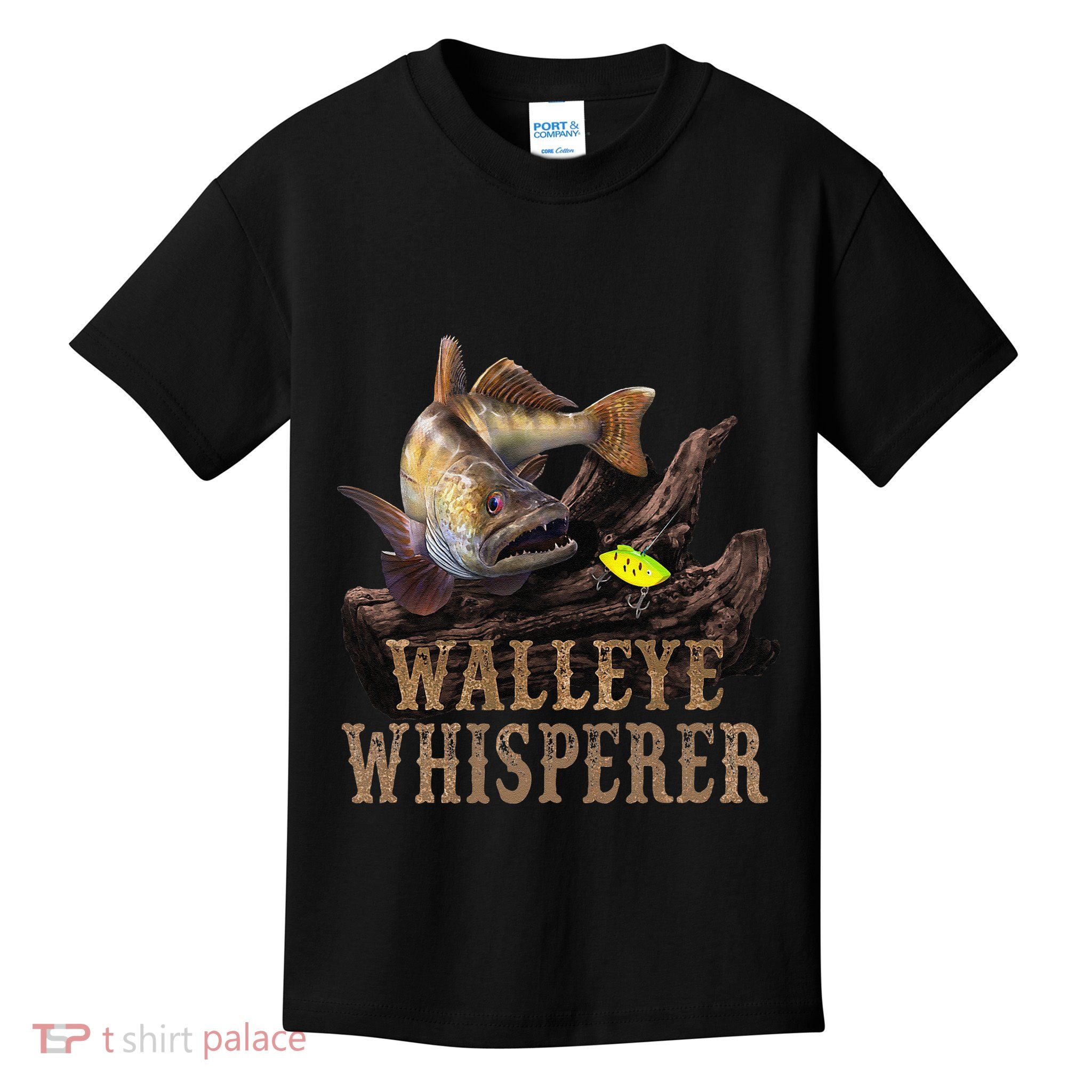 Large Walleye With Fishing Lure Drawing Walleye Whisperer Kids T-Shirt
