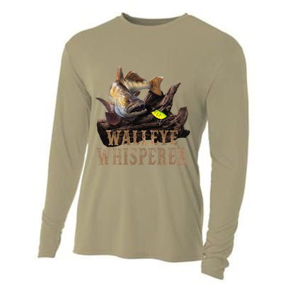 Large Walleye With Fishing Lure Drawing Walleye Whisperer Cooling Performance Long Sleeve Crew