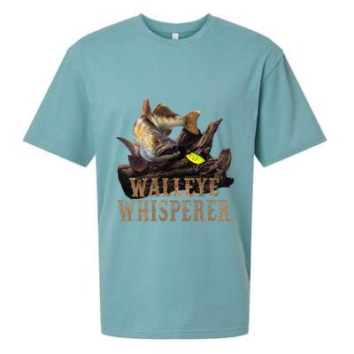 Large Walleye With Fishing Lure Drawing Walleye Whisperer Sueded Cloud Jersey T-Shirt