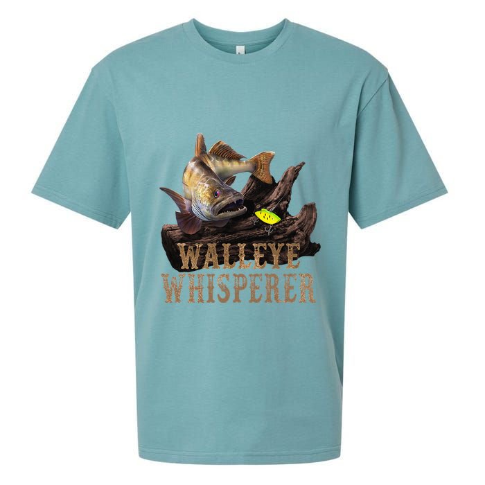 Large Walleye With Fishing Lure Drawing Walleye Whisperer Sueded Cloud Jersey T-Shirt