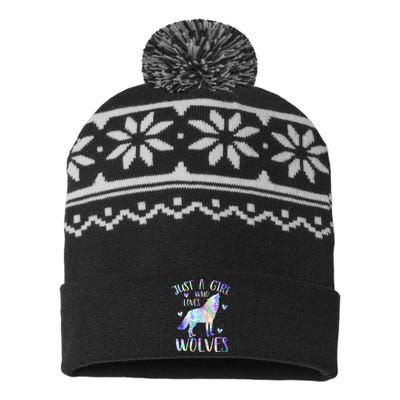 Loves Wolves wolf Face, USA-Made Snowflake Beanie