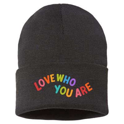 Love Who You Are Rainbow Positive Quote Sustainable Knit Beanie